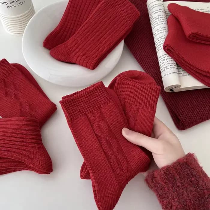 Chaussettes femme respirant noël nouvel an chaussettes rouges pour filles mode rayé décontracté automne hiver chaussettes chaud confortable doux