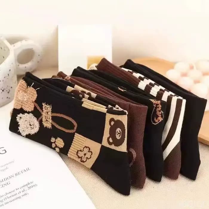 5 paires de chaussettes mi-tube de couleur marron pour femmes, respirantes, absorbant la sueur, anti-odeur, simples et confortables, nouvelle collection automne hiver