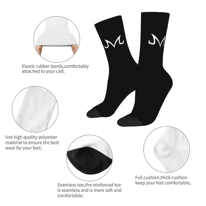 Chaussettes amusantes Dragon Ball Majin Vegeta, chaussettes vintage à motif sans couture imprimé pour hommes, chaussettes décontractées pour hommes