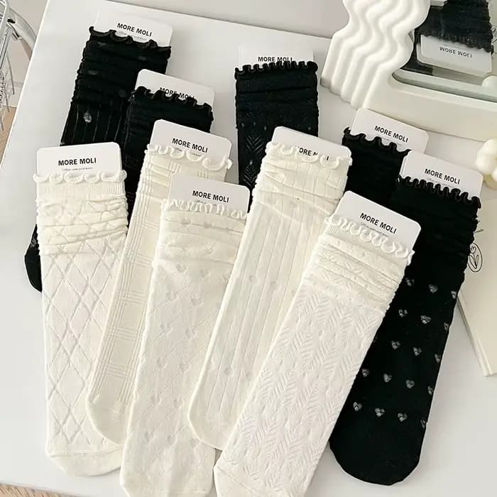Chaussettes pour femmes Jk Harajuku, blanches et noires, printemps-été, coton, style coréen, simples, mi-tube, respirantes, confortables