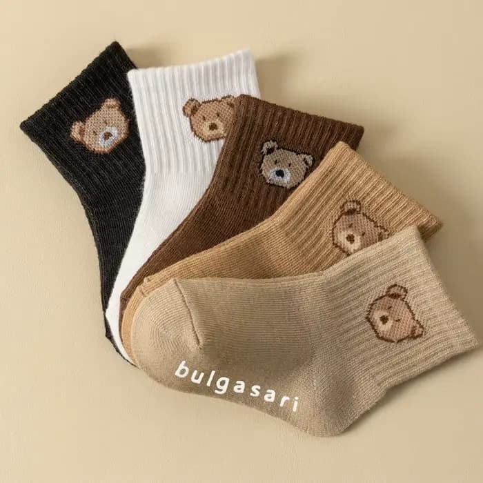 5 paires de chaussettes antidérapantes pour enfants avec imprimé ours mignon