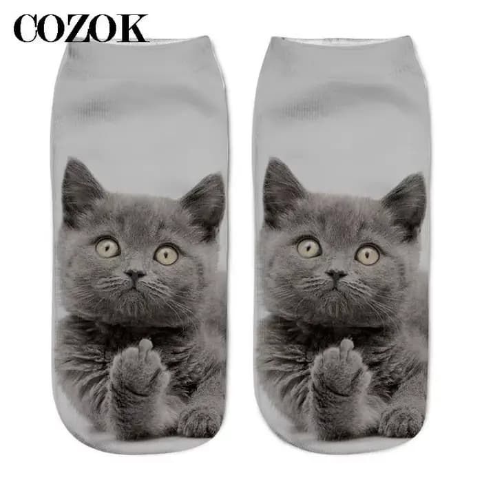 3 paires nouvelle impression 3D drôle mignon dessin animé chaton unisexe chaussettes courtes créatif coloré Multiple