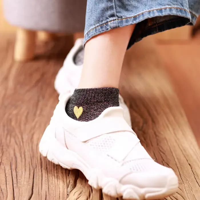 5 paires/ensemble femmes filles brodé amour coeur paillettes brillant chaussettes argent coloré mode drôle respirant
