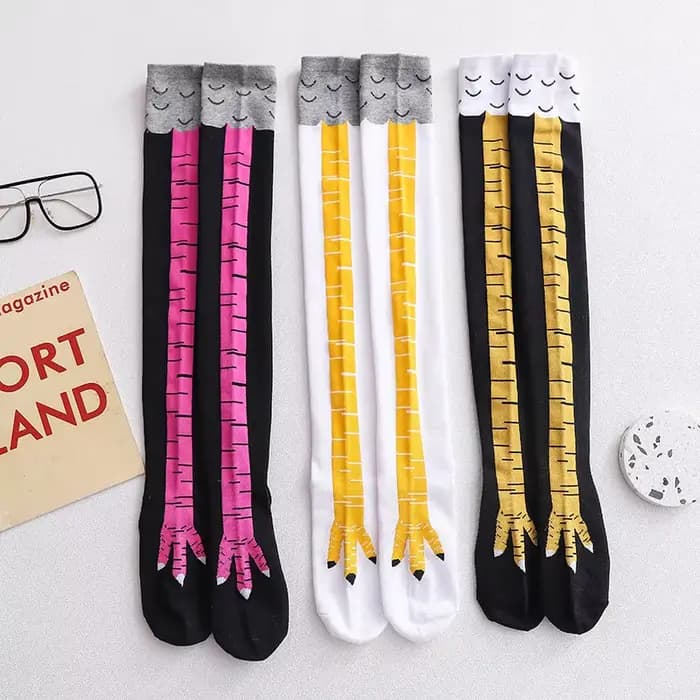 Chaussettes longues en coton avec pattes de poulet pour femmes