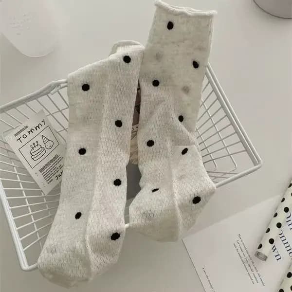 Chaussettes pour femmes avec motif classique à pois, respirantes, style Harajuku, amusantes, tendance, style coréen, pour l'automne