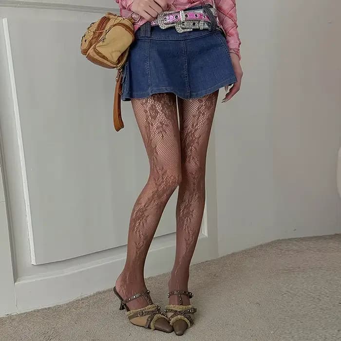 Mignon Lolita collants femmes Sexy dentelle florale cuisse haute bas