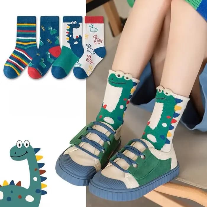 5 paires automne hiver nouveau Style chaussettes pour enfants mi-haut longue dinosaure dessin animé conception garçons