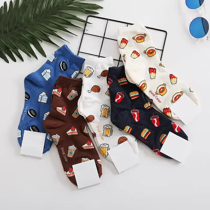 Harajuku chaussettes heureuses hommes drôle dessin animé fruit avocat banane burger frites bière biscuit poulet frit