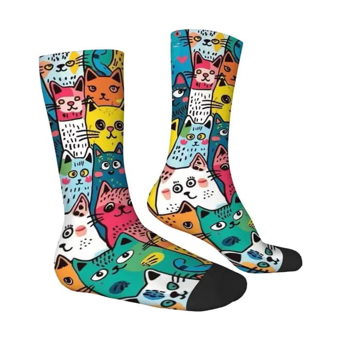 Chaussettes amusantes pour hommes avec motif de chat de dessin animé mignon
