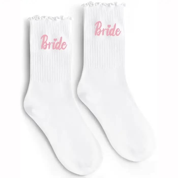 Chaussettes à volants pour mariée, fournitures de mariage, cadeau de fête prénuptiale, chaussettes mignonnes à volants pour future mariée, cadeau de fête de fiançailles, accessoires de fête de bachelo