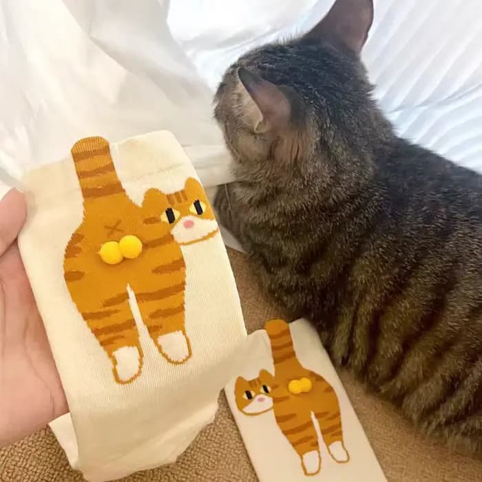 Cadeau pour les amoureux des chats : Chaussettes en coton pour femmes avec motif de chat de dessin animé