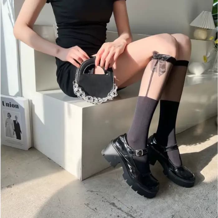 Chaussettes mi-mollet épissées transparentes pour filles