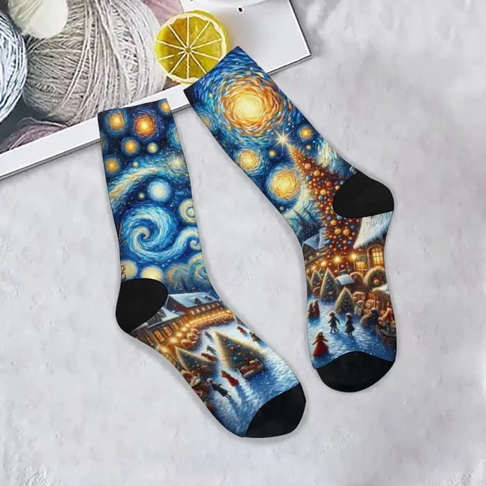 Van Gogh Style réveillon de noël nouveauté chaussettes unisexe rétro mode confortable doux