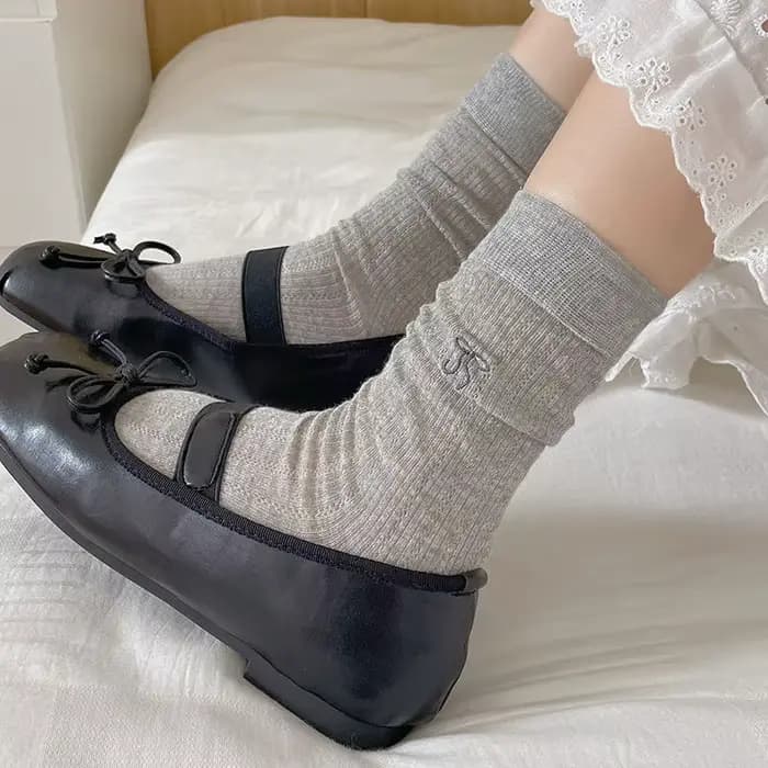 1/5 paires de chaussettes grises à nœud papillon pour femmes