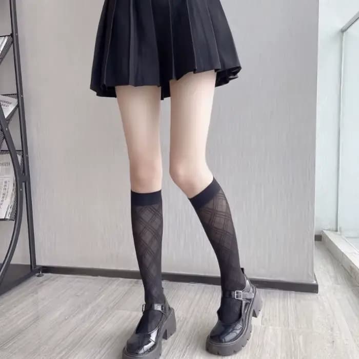 Chaussettes mi-mollet pour femmes, motif pied-de-poule et losanges, style JK coréen, pour écolières, mignonnes et amusantes