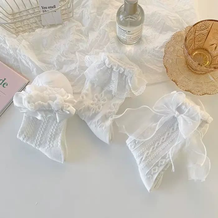 Chaussettes Lolita en dentelle avec nœud pour filles