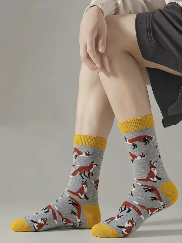 1 Paire de Chaussettes en Coton à Motif Renard de Dessin Animé Mignon pour Hommes
