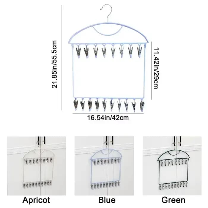Séchoir à chaussettes à 18 pinces en acier inoxydable, grande capacité, multi-pinces, séchoir à chaussettes, cintre à vêtements pliable coupe-vent