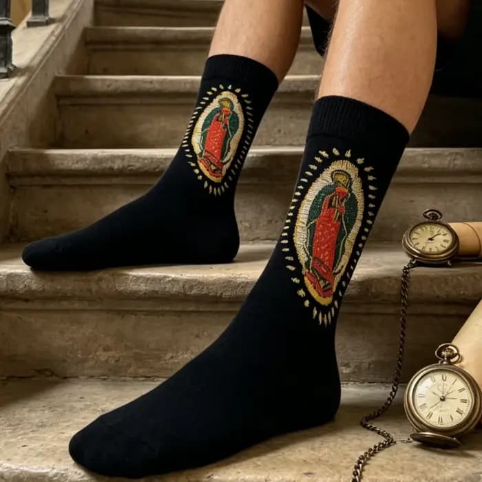 1 paire de chaussettes mi-mollet pour hommes, Portrait à paillettes, mode rue