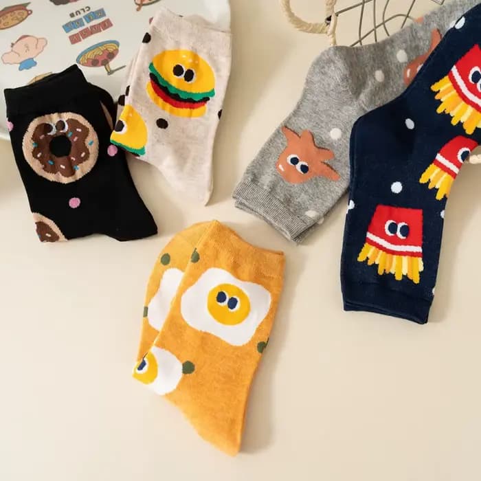 Chaussette femme mignon drôle Meme peigné automne hiver coton filles dessin animé Snack frites Burger beignet chaussettes Tube moyen confortable