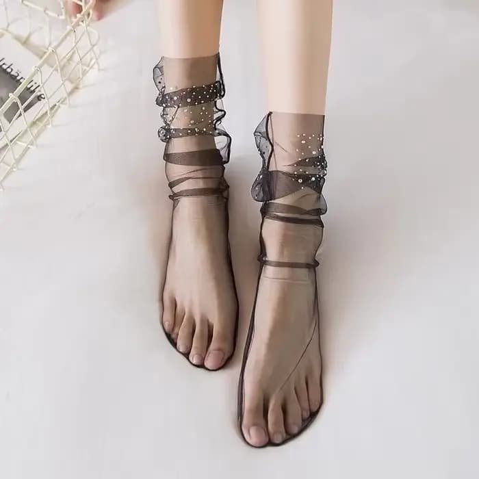 Femmes chaussettes Transparent paillettes cristal soie dentelle élastique courte cheville