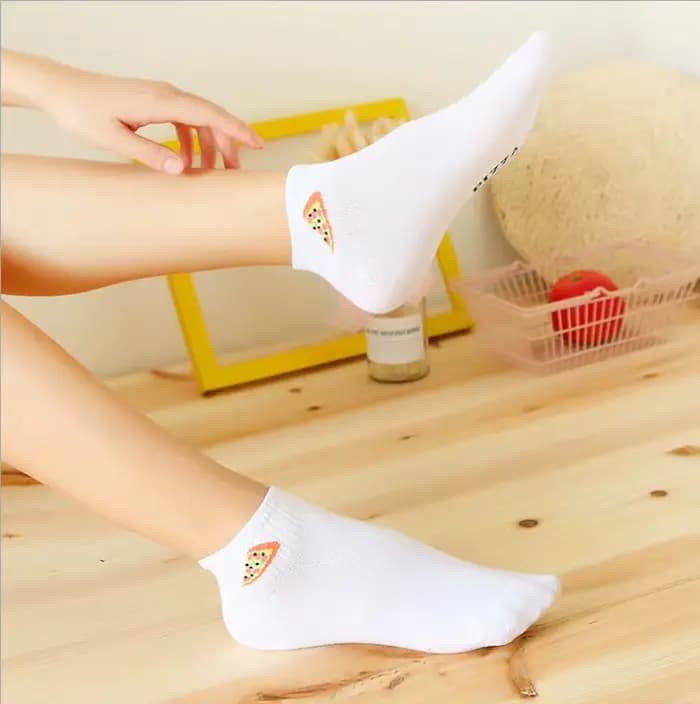 Été drôle dessin animé nourriture chaussettes frites unisexe blanc kawaii cheville