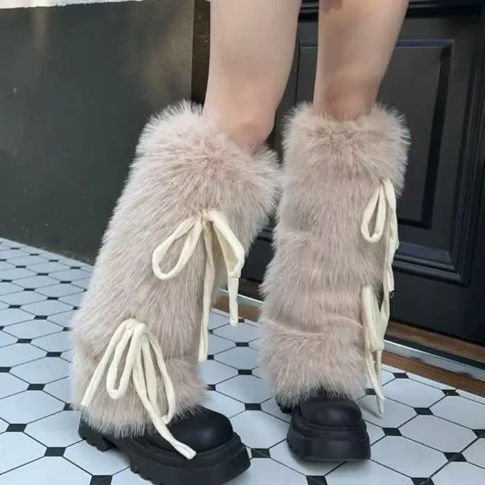 Guêtres en fausse fourrure blanche, couvre-bottes, style Y2K gothique, chaussettes unies, chaussettes punk mi-longues, chaussettes chaudes tendance