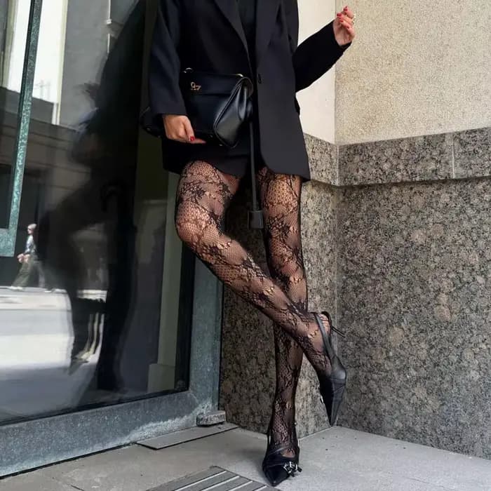 Femmes mode fleur Jacquard collants Sexy dentelle florale résille collants élastique creux maille collants bonneterie vêtements de rue