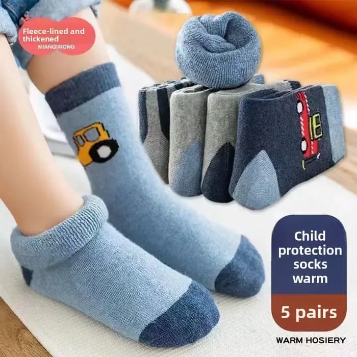 5 paires de chaussettes thermiques en éponge mi-mollet doublées de polaire pour enfants