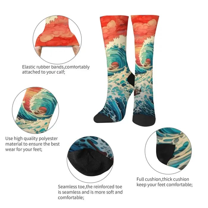Ukiyoe Wave Art chaussettes unisexe confortable chaud antidérapant rétro mode