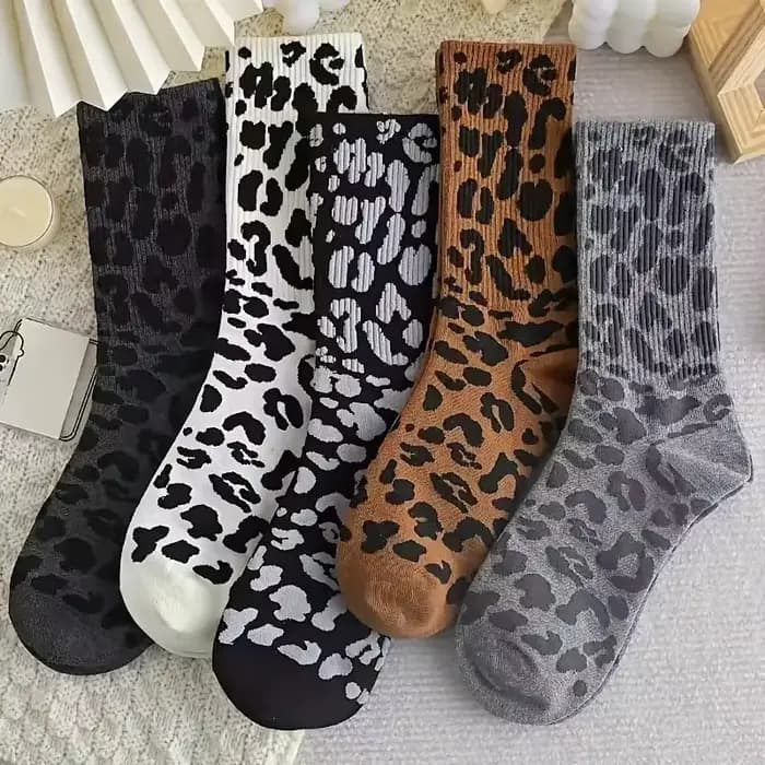 6 paires femmes imprimé léopard mi-long chaussettes à la mode impression confortable évacuant la sueur respirant