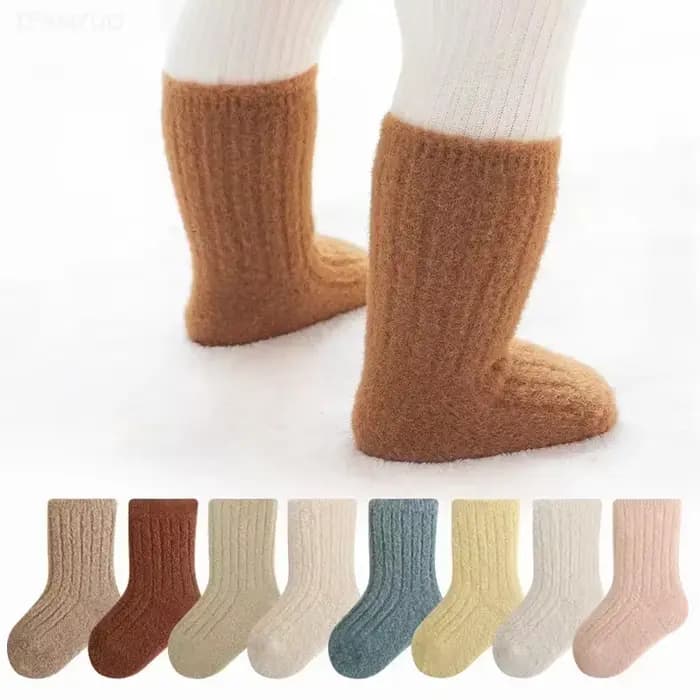 Automne hiver nouveau bébé chaussettes épaissir velours Terry nouveau-né garçon fille bas chauds solide tricoté infantile enfants mi Tube Socken