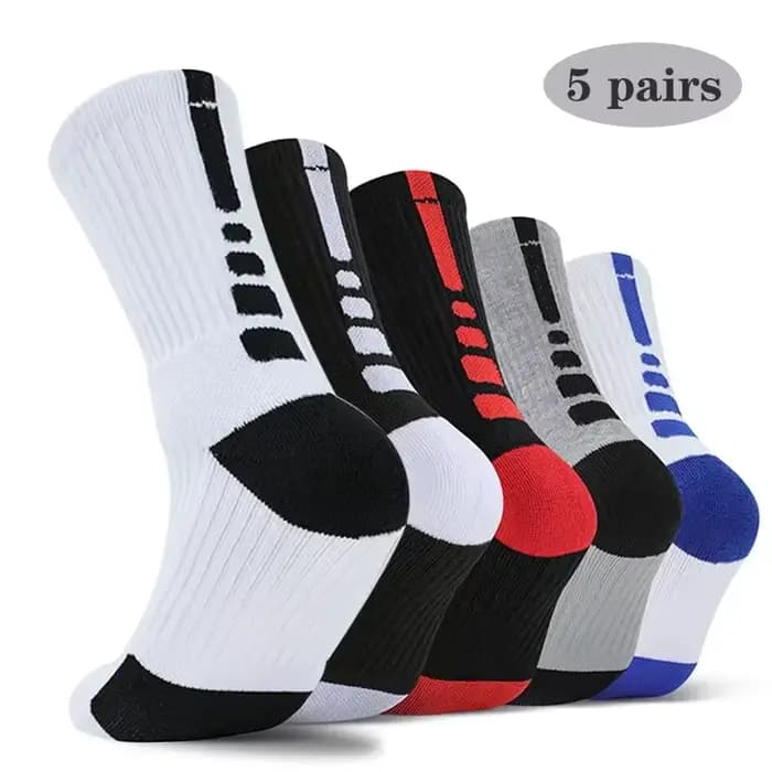 5 paires/lot chaussettes de basket-ball professionnelles