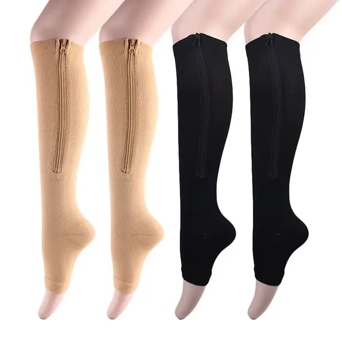 Bas de Compression sport pression longues chaussettes de cyclisme fermeture éclair professionnel jambe soutien épais femmes varices chaussettes