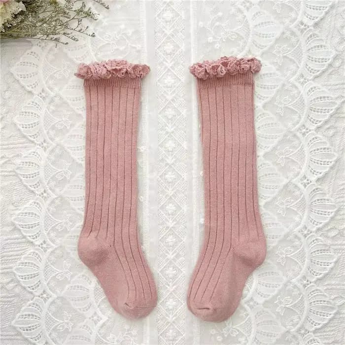 Chaussettes hautes à volants pour filles, longues et douces, en coton, avec dentelle et fleurs, pour l'école