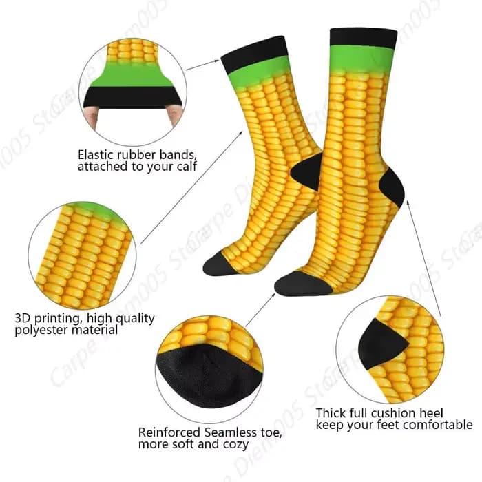 Chaussettes amusantes en épis de maïs pour hommes et femmes