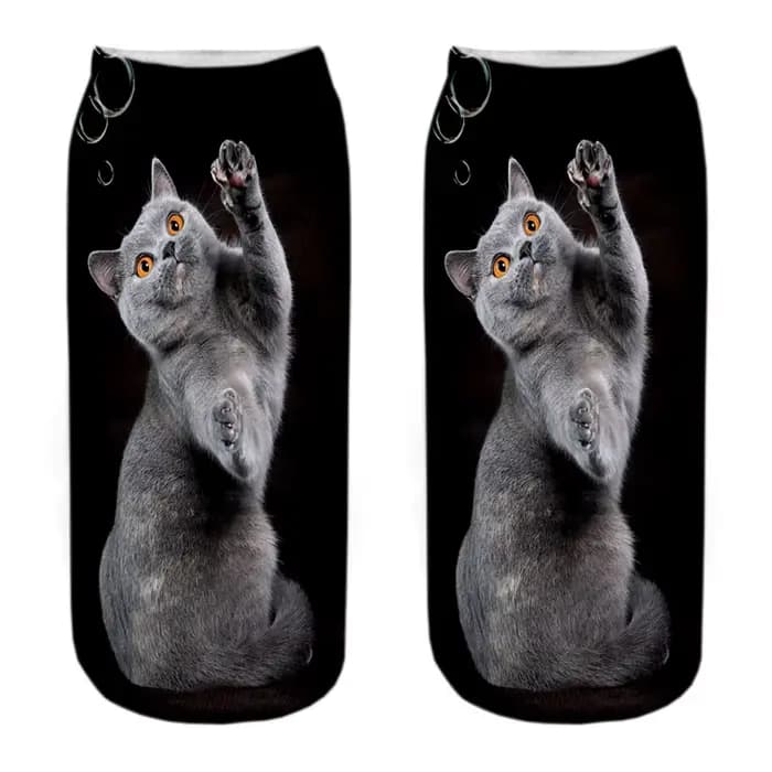 Nouveau chaud impression 3D drôle mignon dessin animé chaton unisexe chaussettes courtes créatif coloré Multiple chat