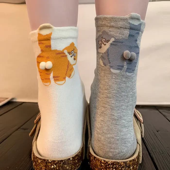 1/3 paire tridimensionnel chat imprimé hommes femme mi Tube chaussettes doux confortable absorbant la sueur respirant décontracté Couples chaussette