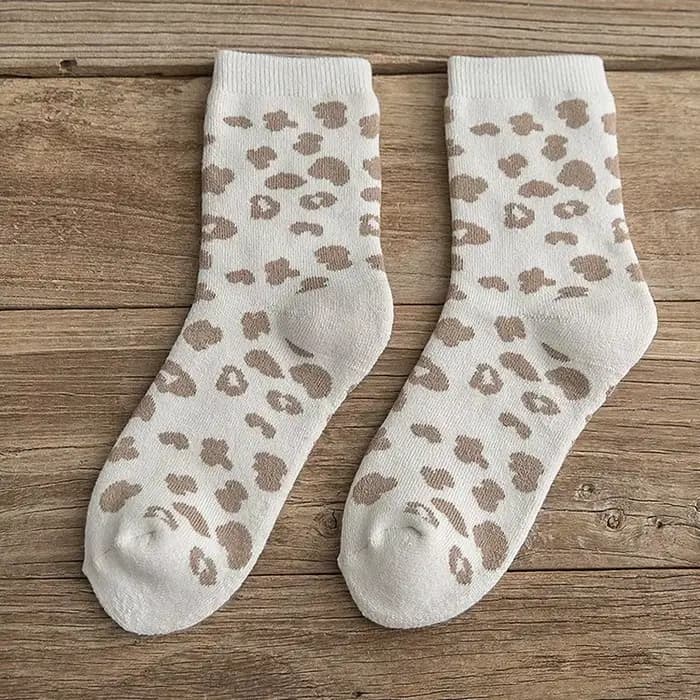 Femmes chaussettes coton rétro Cool imprimé léopard Terry épais hiver chaud chaussette