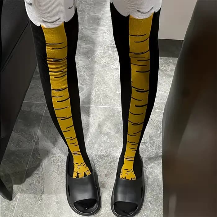 1/2 paires femmes genou chaussettes hautes à la mode dessin animé drôle poulet griffe