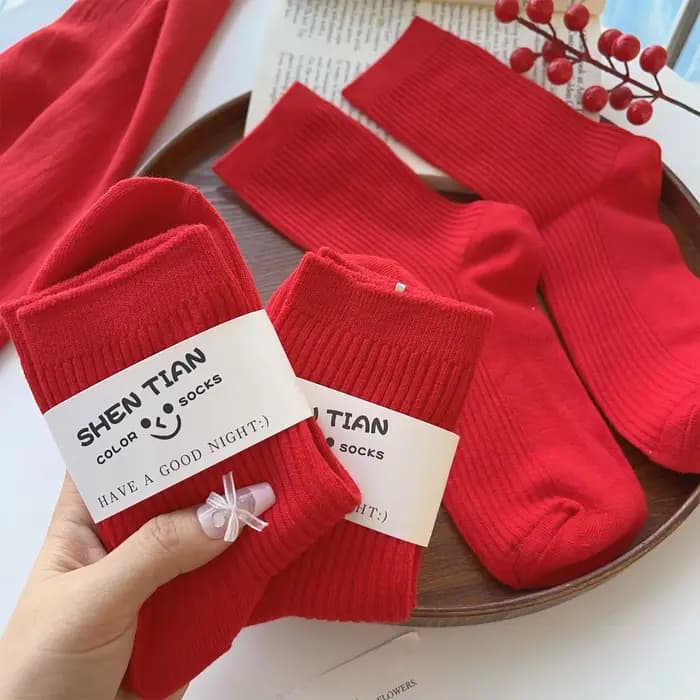 Chaussettes rouges en coton pour hommes et femmes