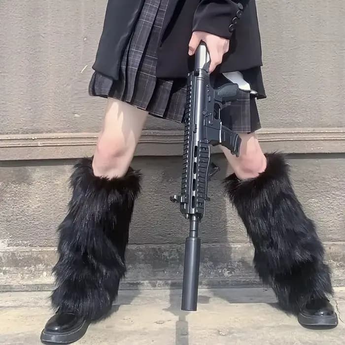 Jambières en fourrure artificielle pour femmes, chaussettes noires et blanches, Lolita japonaise, automne et hiver