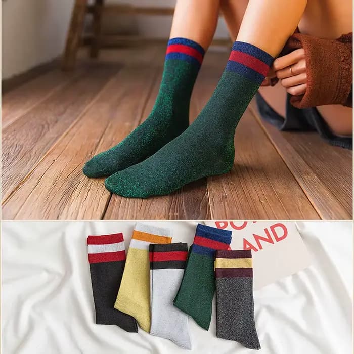 Mode brillant paillettes rayé femmes chaussettes