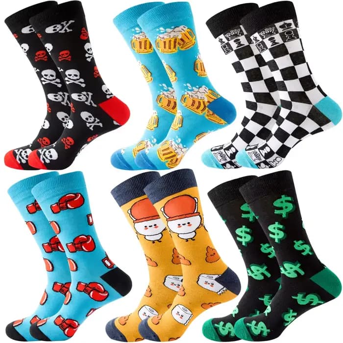 2023 NEW Funny Men Socks Cotton Harajuku Guitar Beer Boxing Gloves Skull Chess Clown Sieve Hip Hop