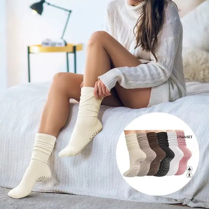 Chaussettes de yoga mi-mollet pour Pilates, antidérapantes, absorbantes, à pois, pour femmes, polyvalentes, pour le sport et le fitness, avec points en silicone