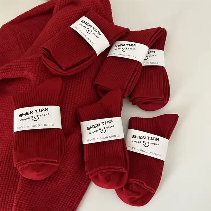 Chaussettes en coton rouge foncé pour hommes et femmes