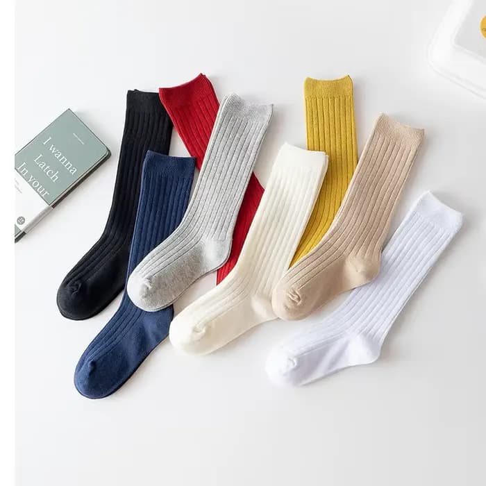 Chaussettes hautes en coton uni à rayures pour bébé fille et garçon de 0 à 3 ans