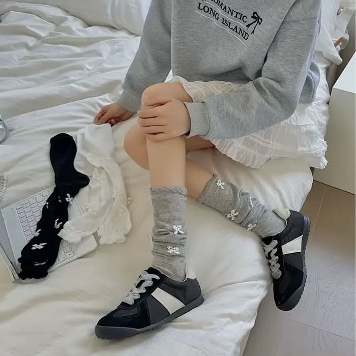 Sock Woman Summer Ballet Style Korean Ins Bow Knit Socks Micro Permeable Bubble Mouth JK Pile Calf