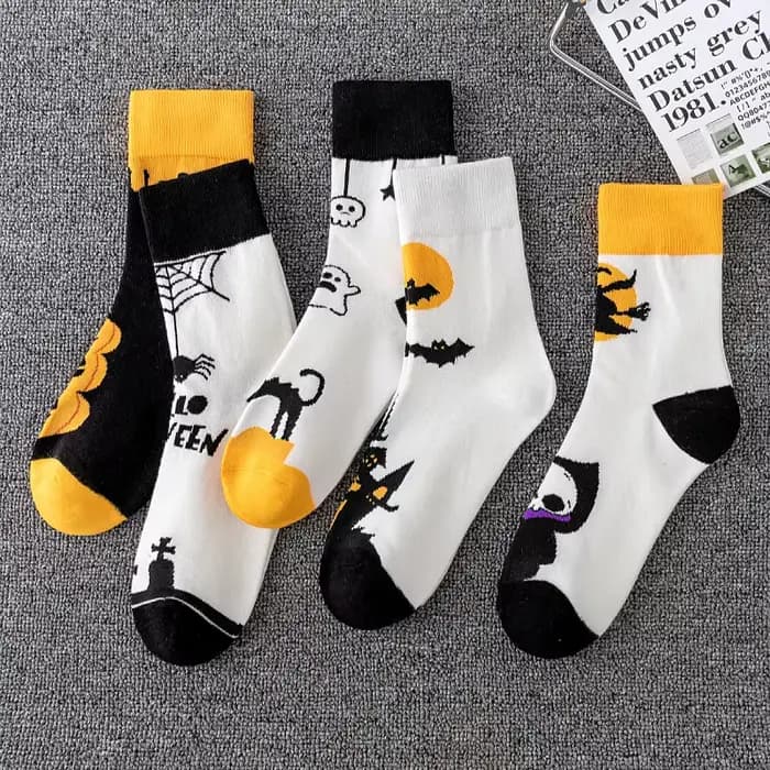 Chaussettes d'hiver d'halloween pour femmes et hommes, chaussettes amusantes en coton épais et respirant, Tube central, squelette de chauve-souris, citrouille, dessin animé
