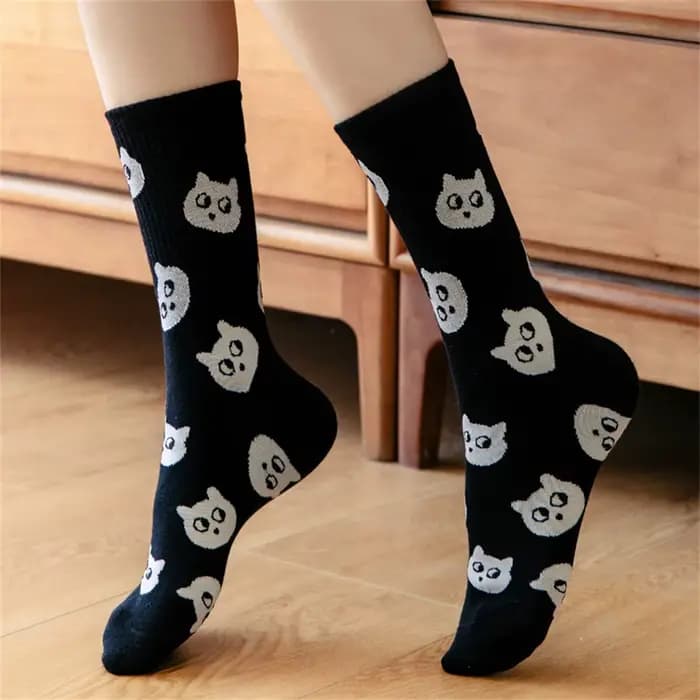 Chaussettes chat mignon noir blanc pour femmes, joli chaton décontracté, cadeau de noël, livraison directe, nouvelle collection